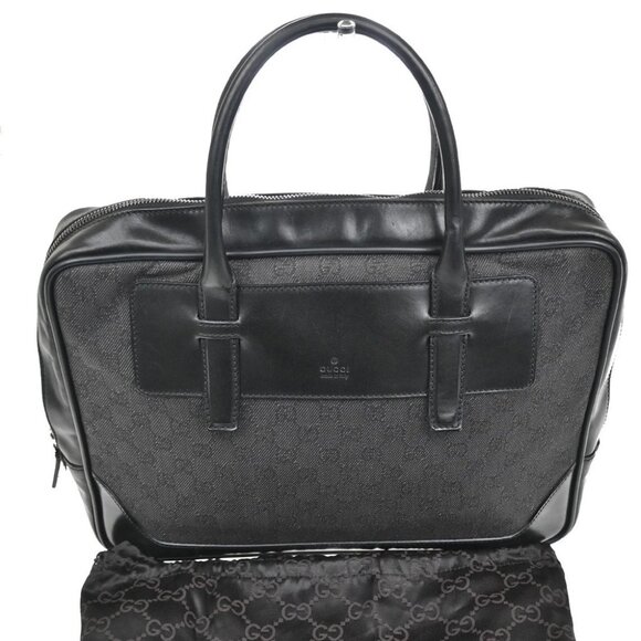 GUCCI GG Pattern Hand Bag Canvas Leather Black SHW Italy